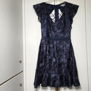 Two Sisters the Label Lace Fit & Flare Mini Dress Navy Blue, Size M (US 6)